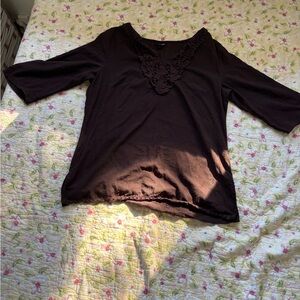 East 5th Black Lace Accent Long Sleeve Top